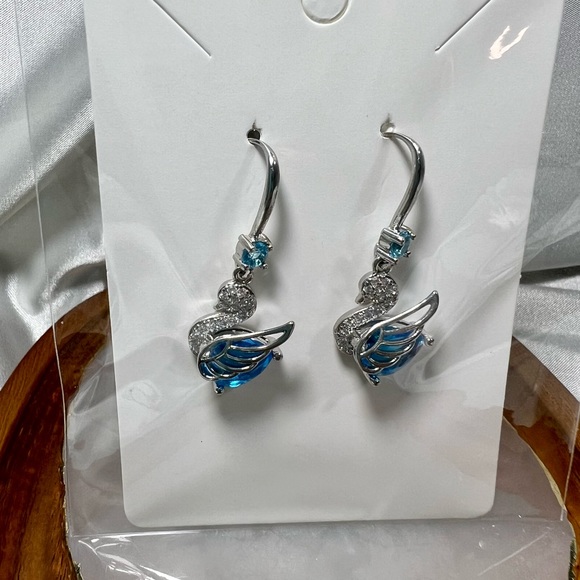Blue Swan Dangle Earrings - Picture 3 of 5